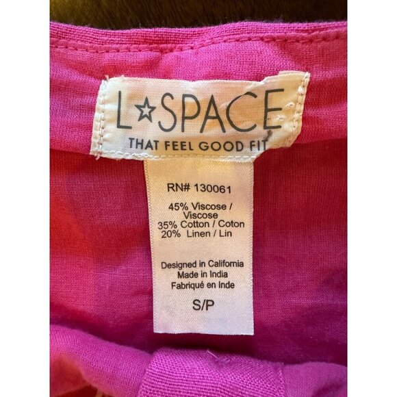 L* Space Dress Women Small Pink Linen Blend Square Neck Marina Button Front Mini - Picture 8 of 9
